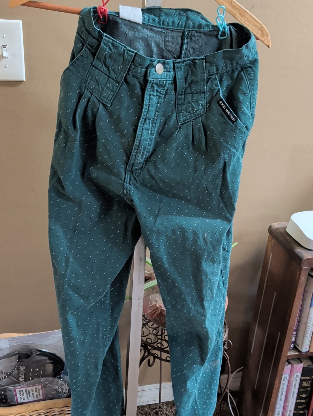 Rockies High RiseTeal Boot Cut Pants with Tiny Dot Print